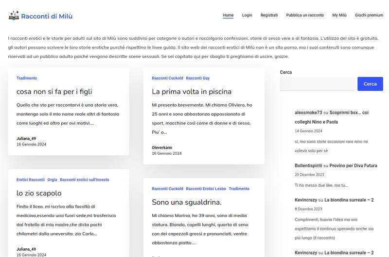 Copertina della recensione di Racconti di Milù, sito riservato ai maggiorenni
